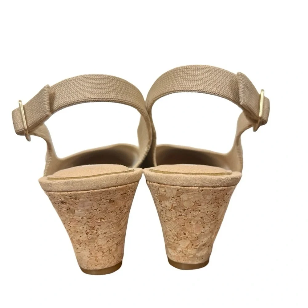 Vivaia Almond Toe Beige Slingback Wedge Tamia in Almond Crochet-Still Full Price